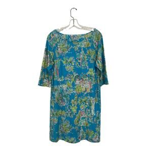 Lilly Pulitzer Cassie Slub T-Shirt Dress Turquoise Jungle Glam Toile Medium RARE